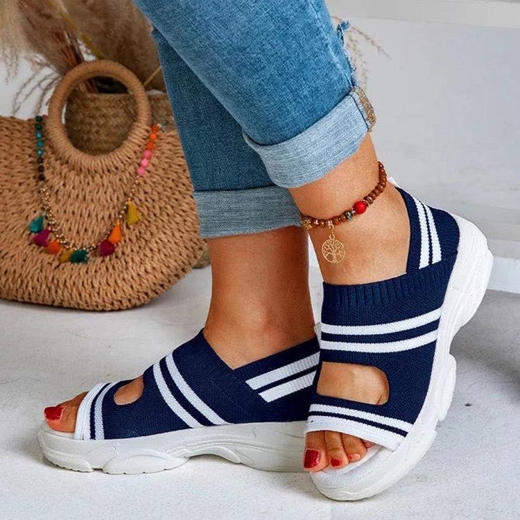 Sports Sandals Women''s 2021 Summer Platform Fly-woven Hollow Casual Thick-soled Student Flat Fashionable Beach Shoes Large Size - Image 1