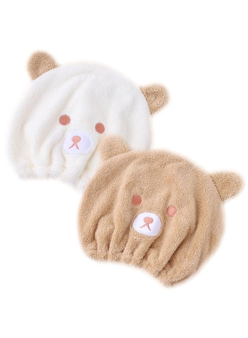 Cute Microfiber Hair Drying Wrap for Kids, 2 Pack Quick Dry Turban Towels for Girls, Soft and Absorbent Bath Caps - Image 1