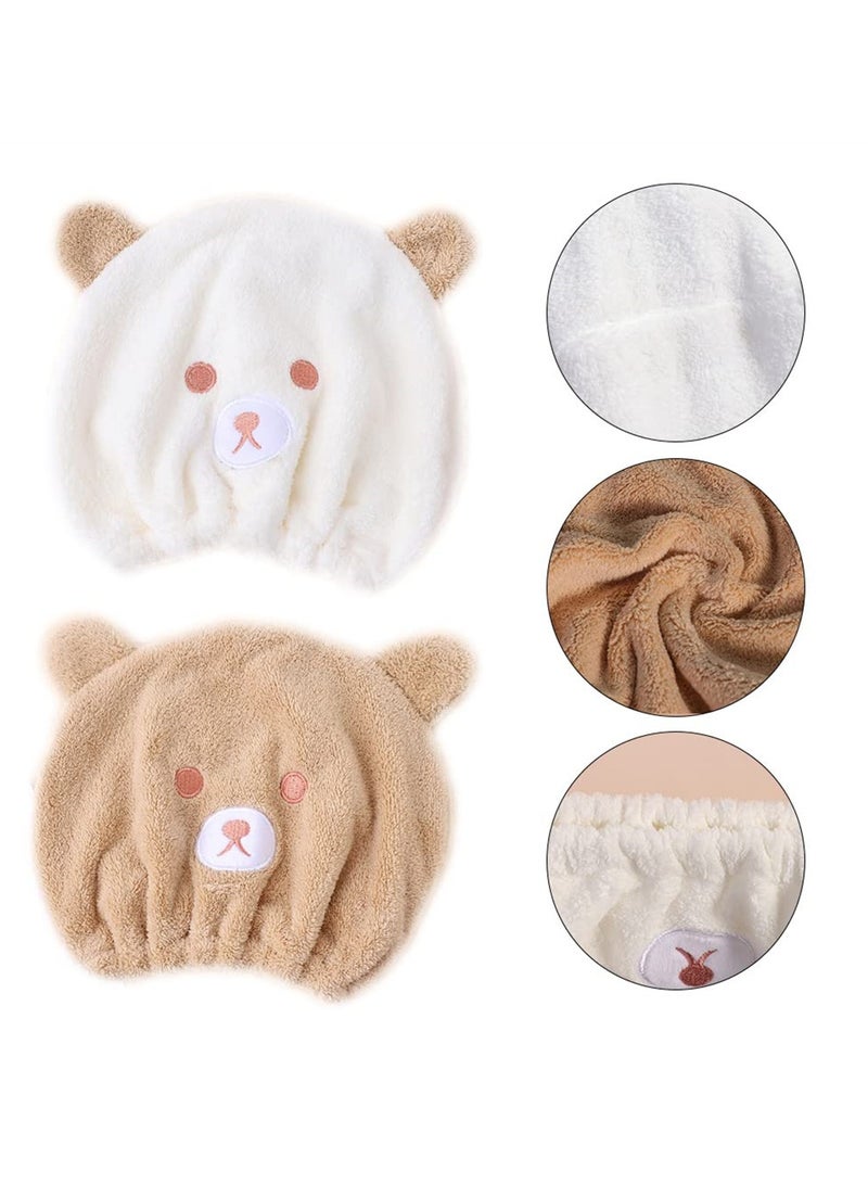 Cute Microfiber Hair Drying Wrap for Kids, 2 Pack Quick Dry Turban Towels for Girls, Soft and Absorbent Bath Caps - Image 2