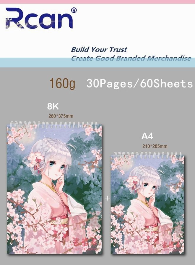 Rcan K8 And A4 Spiral Notebooks Blank Sketch Notebooks Cartoon Landscape Oil Painting Cover Sketchbook for Sketching Diary Memo Journal For Students (30 Pages / 60 Sheets / 120g) - Image 1