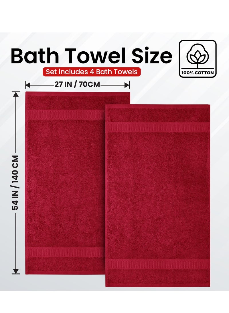 Infinitee Xclusives Premium Bath Towels Set Pack of 4-100% Ring Spun Cotton Towels - Red Bath Towels 68cm x 137cm - Soft Feel, Quick Dry, Highly Absorbent Durable Towels, Perfect for Daily Use by Infinitee Xclusives - Image 2