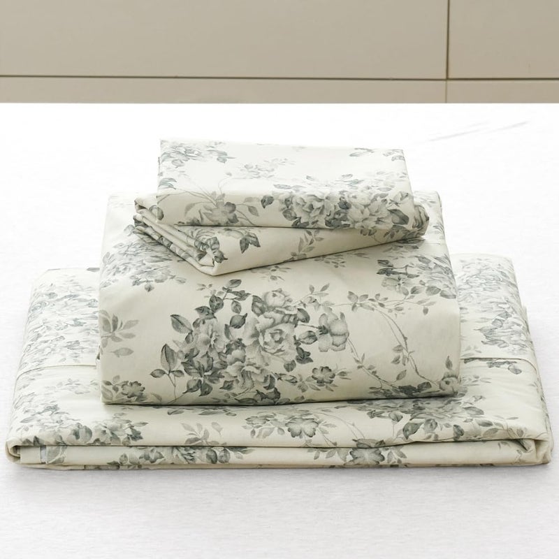DAUAOTO 100% Cotton Sheets Set Twin Size Printed Bedding Sets, Up to 14" Deep Mattress, Toile Rose Floral Pattern Bedlinen Set, Gray - Image 2
