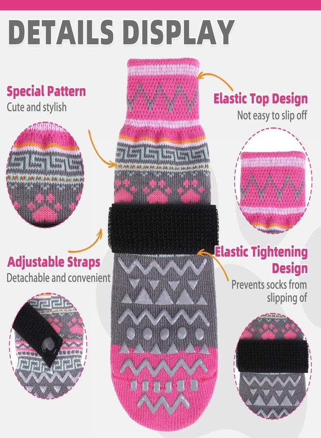 KOOLTAIL Dog Socks to Prevent Licking Paws for Hardwood Floors Anti Slip, Winter Warm Pet Boots&Paw Protector with Grippers, Double Sides Dog Shoes Booties for Small Medium Large Senior Dogs Pink XL - Image 2