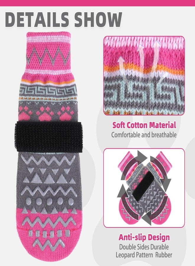 KOOLTAIL Dog Socks to Prevent Licking Paws for Hardwood Floors Anti Slip, Winter Warm Pet Boots&Paw Protector with Grippers, Double Sides Dog Shoes Booties for Small Medium Large Senior Dogs Pink XL - Image 3