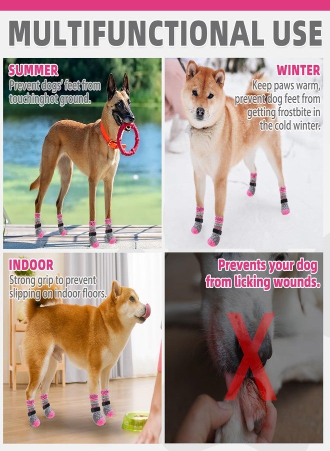KOOLTAIL Dog Socks to Prevent Licking Paws for Hardwood Floors Anti Slip, Winter Warm Pet Boots&Paw Protector with Grippers, Double Sides Dog Shoes Booties for Small Medium Large Senior Dogs Pink XL - Image 5