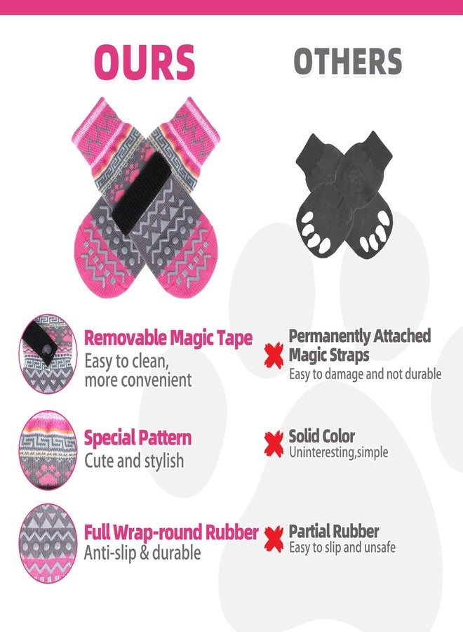 KOOLTAIL Dog Socks to Prevent Licking Paws for Hardwood Floors Anti Slip, Winter Warm Pet Boots&Paw Protector with Grippers, Double Sides Dog Shoes Booties for Small Medium Large Senior Dogs Pink XL - Image 4