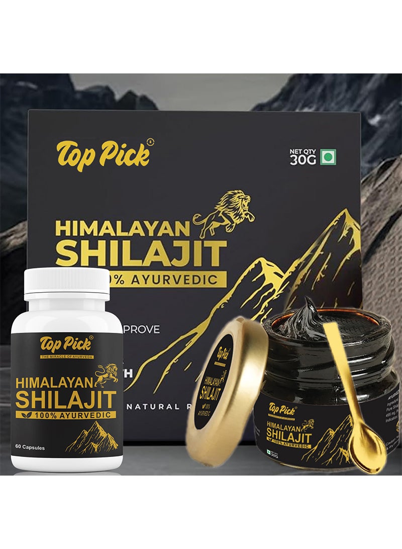 Top Pick 100% Ayurvedic Himalayan Shilajit 30g + Himalayan Shilajit 60 Capsules, Combo Pack