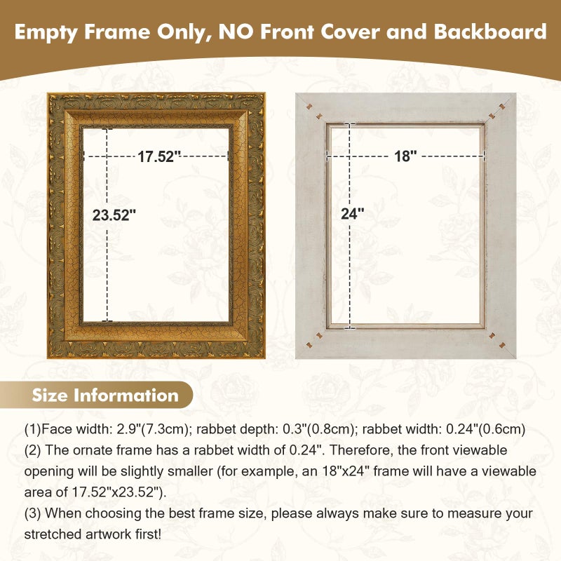 FOLKOR Retro Ornate Frame for 16x20 Canvas Prints, DIY 2.8" Wooden Art Frame for Italian Renaissance Paintings, Gallery Wall Art for Home Office Museum Library Book Shop Decor, No Glass & Back (Gold) - Image 5