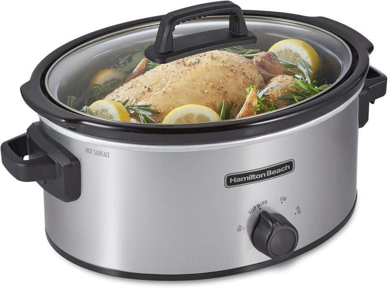 Hamilton Beach 6-Quart Slow Cooker with 3 Cooking Settings, Dishwasher-Safe Stoneware Crock & Glass Lid, Silver (33665) - Image 1