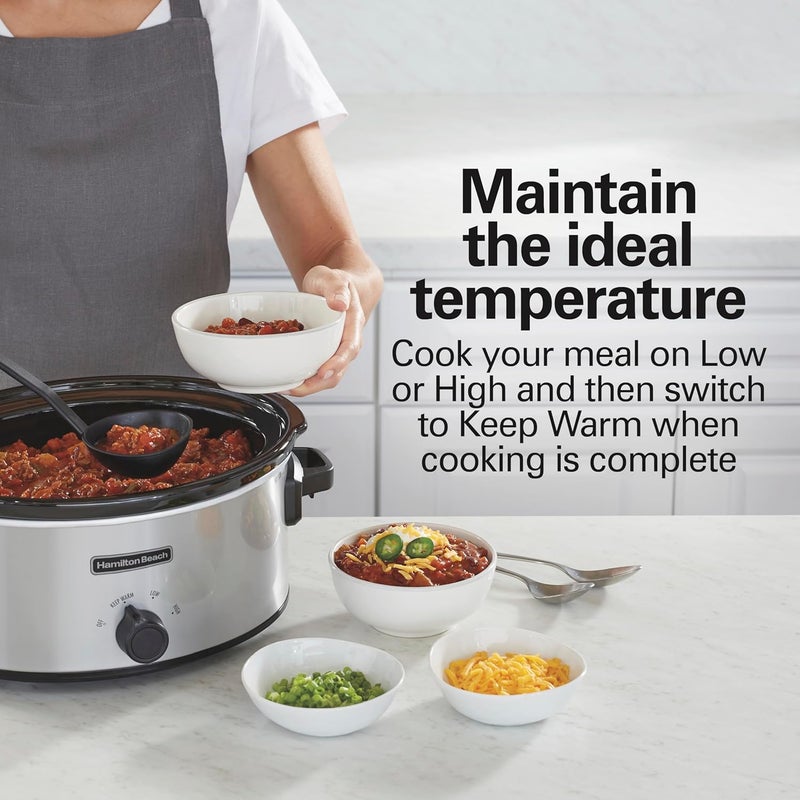 Hamilton Beach 6-Quart Slow Cooker with 3 Cooking Settings, Dishwasher-Safe Stoneware Crock & Glass Lid, Silver (33665) - Image 5