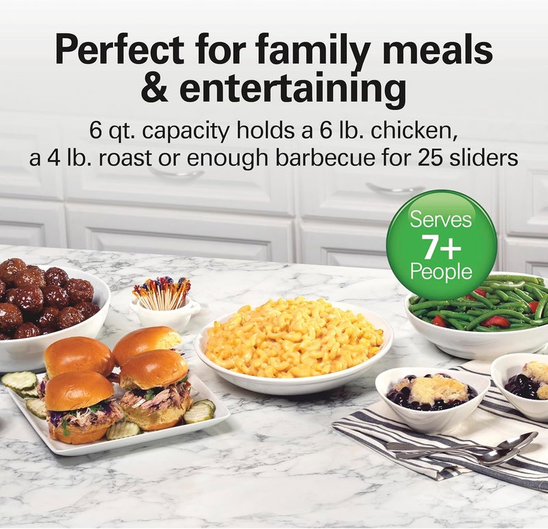 Hamilton Beach 6-Quart Slow Cooker with 3 Cooking Settings, Dishwasher-Safe Stoneware Crock & Glass Lid, Silver (33665) - Image 2