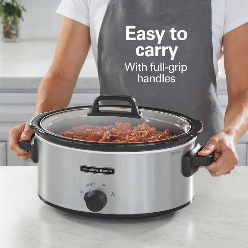 Hamilton Beach 6-Quart Slow Cooker with 3 Cooking Settings, Dishwasher-Safe Stoneware Crock & Glass Lid, Silver (33665) - Image 3