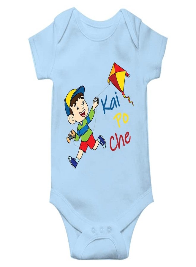 MOTT2 Makar Sankranti Special Unisex Baby Romper - Kai Po Cha (Blue, 3-6 Months) - Image 1