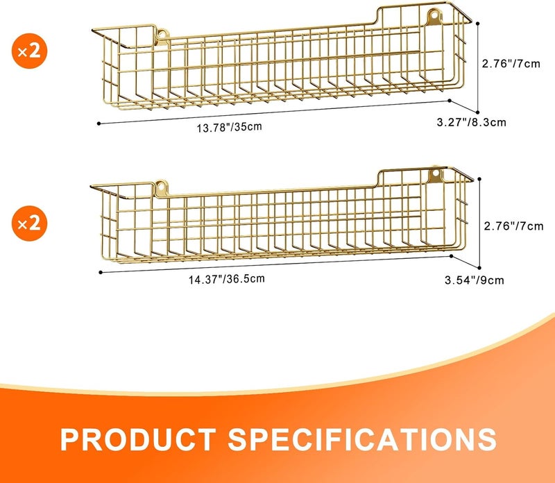 GUUKAR Spice Rack, 4-Pack Seasoning Organizer Wall Mount for Kitchen Storage Organization, Spice Holder Shelf Saving Space for Cabinet, RV, Pantry, Gold - Image 2