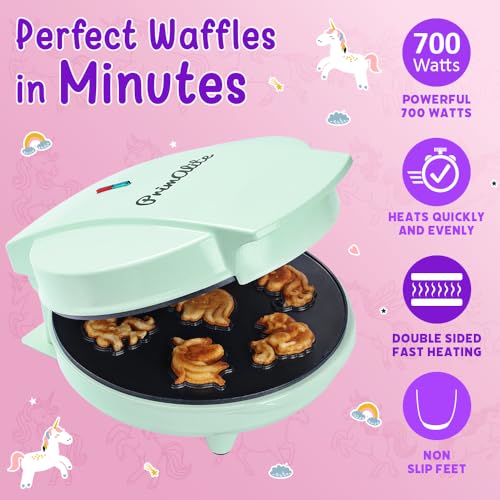 Primalite Unicorn Rainbow Waffle Maker Machine for Kids- 700 Watts - Make 7-Mini Fun & Magical 3D Unicorn Shaped Waffles or Pancakes | Unique Gift Idea | Electric Non-Stick Iron- Mint Green - Image 5