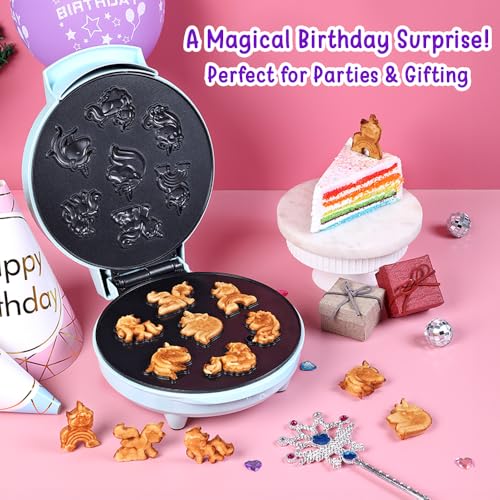 Primalite Unicorn Rainbow Waffle Maker Machine for Kids- 700 Watts - Make 7-Mini Fun & Magical 3D Unicorn Shaped Waffles or Pancakes | Unique Gift Idea | Electric Non-Stick Iron- Mint Green - Image 2