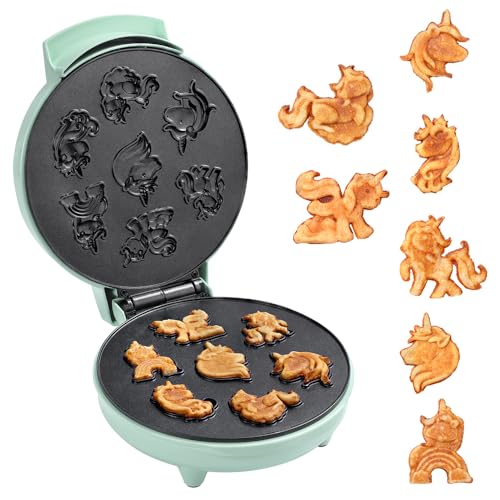 Primalite Unicorn Rainbow Waffle Maker Machine for Kids- 700 Watts - Make 7-Mini Fun & Magical 3D Unicorn Shaped Waffles or Pancakes | Unique Gift Idea | Electric Non-Stick Iron- Mint Green - Image 1