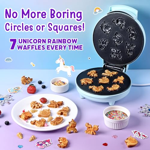 Primalite Unicorn Rainbow Waffle Maker Machine for Kids- 700 Watts - Make 7-Mini Fun & Magical 3D Unicorn Shaped Waffles or Pancakes | Unique Gift Idea | Electric Non-Stick Iron- Mint Green - Image 4