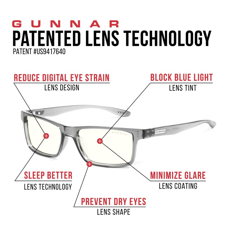 GUNNAR - Blue Light Reading Glasses - Blocks 65% Blue Light - Vertex, Gray Crystal, Clear Tint, Pwr +1.0 - Image 2