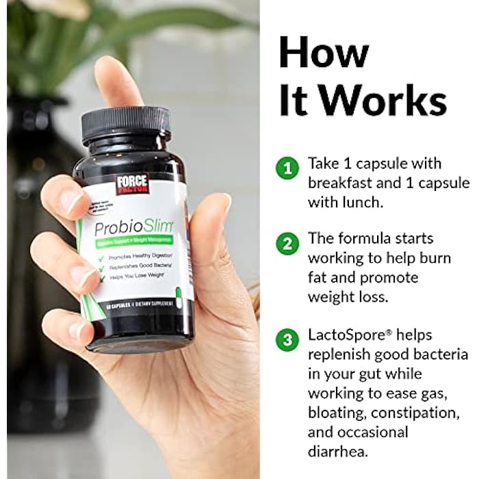 ProbioSlim Force Factor ProbioSlim Probiotics for Women and Men, Probiotics for Digestive Health to Reduce Bloating, Gas, & Occasional Diarrhea, with Prebiotics, LactoSpore, & Green Tea for Energy, 60 Capsules - Image 4