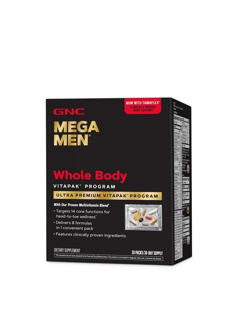 GNC Mega Men Whole Body Vitapak Program | Clinically Proven 8-in-1 Multivitamin Formula | 30 Count