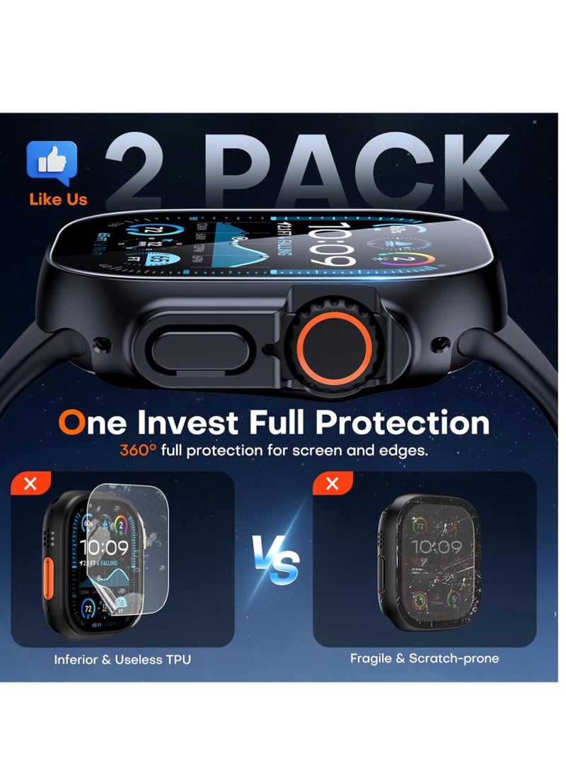 إكس ليفيل جرابان لساعة أبل ألترا 3 (2025) / ألترا 2 / ألترا 49 مم، مع واقي شاشة كامل من فيلم مقسّى، وغطاء حماية كامل من البولي كربونات الصلب عالي الدقة وحساس للمس (49 مم، أسود) - Image 2