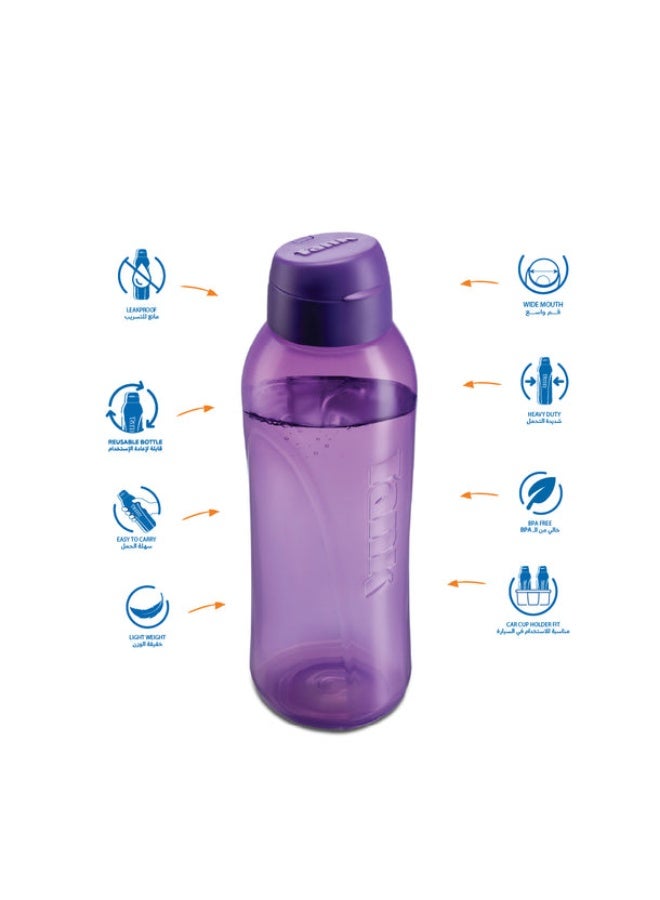 Tank Go, 800ml, Polypropylene Plastic Bottle, BPA Free, Leakproof - Purple - Image 3