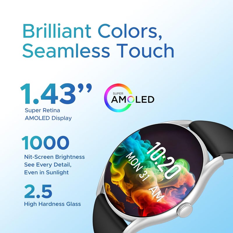 آي كيو تاتش ساعة IQ TOUCH ACTIVE S7 الذكية، شاشة سوبر ريتينا AMOLED مقاس 1.43 بوصة، اتصال لاسلكي، سواران مزدوجان، مقاومة للماء IP68، بطارية تدوم 5 أيام، أكثر من 100 وضع رياضي، تتبع صحي على مدار الساعة، هيكل من سبائك الزنك - Image 4