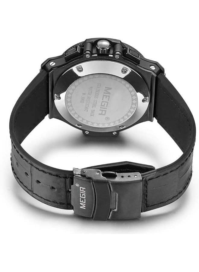 MEGIR Analog Watch For Men With Leather Strap Ml2035Gbkbe 2N1 - Image 2