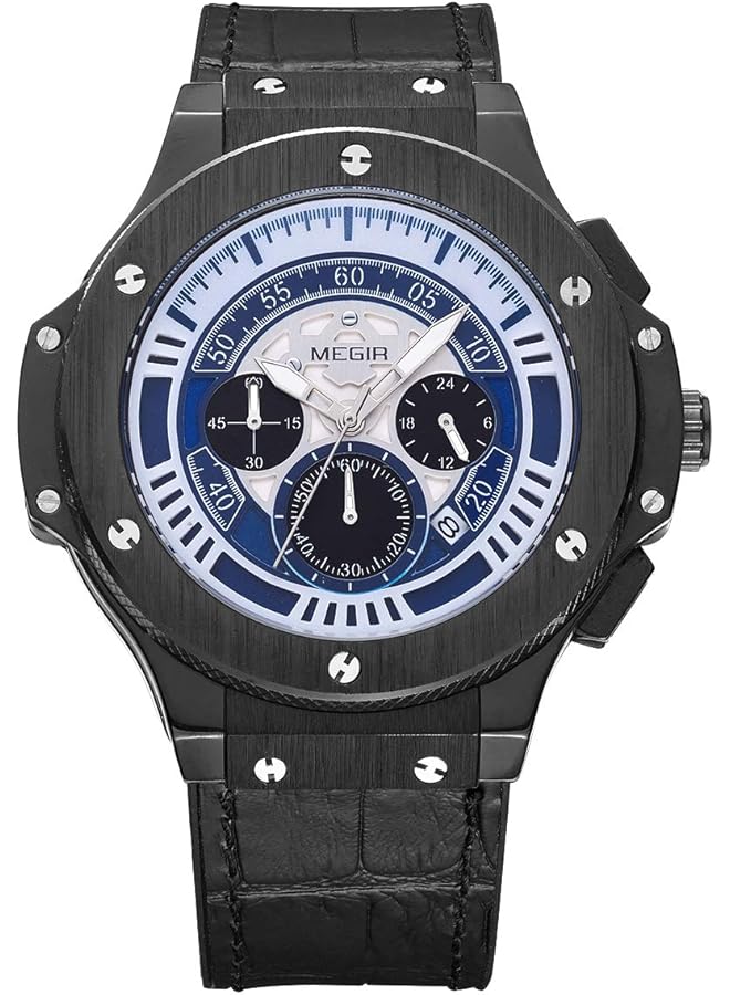 MEGIR Analog Watch For Men With Leather Strap Ml2035Gbkbe 2N1 - Image 1