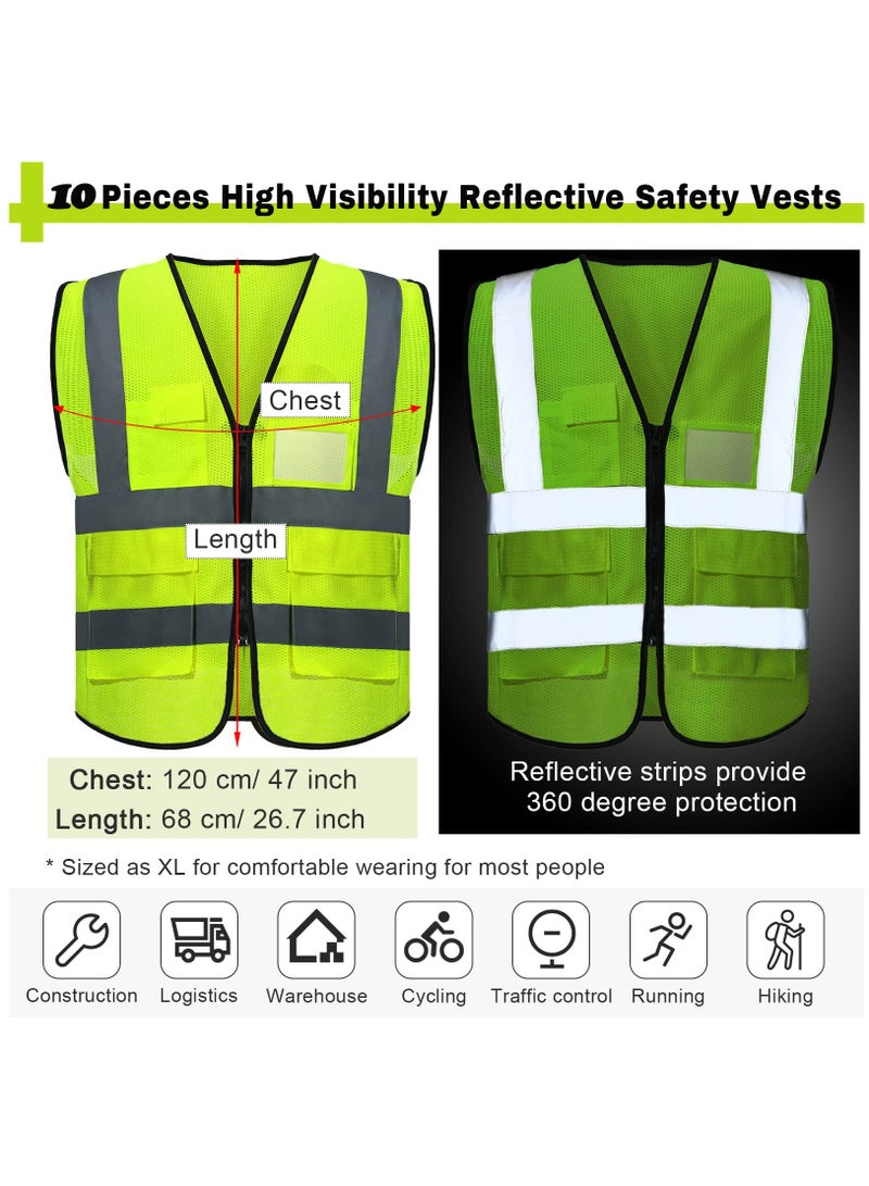 10-Pack High Visibility Safety Vests with Pockets and Zipper, Reflective Mesh Construction Vests for Men and Women, Breathable Neon Vests for Outdoor Work, Running, Cycling, and Night Walking. - Image 2