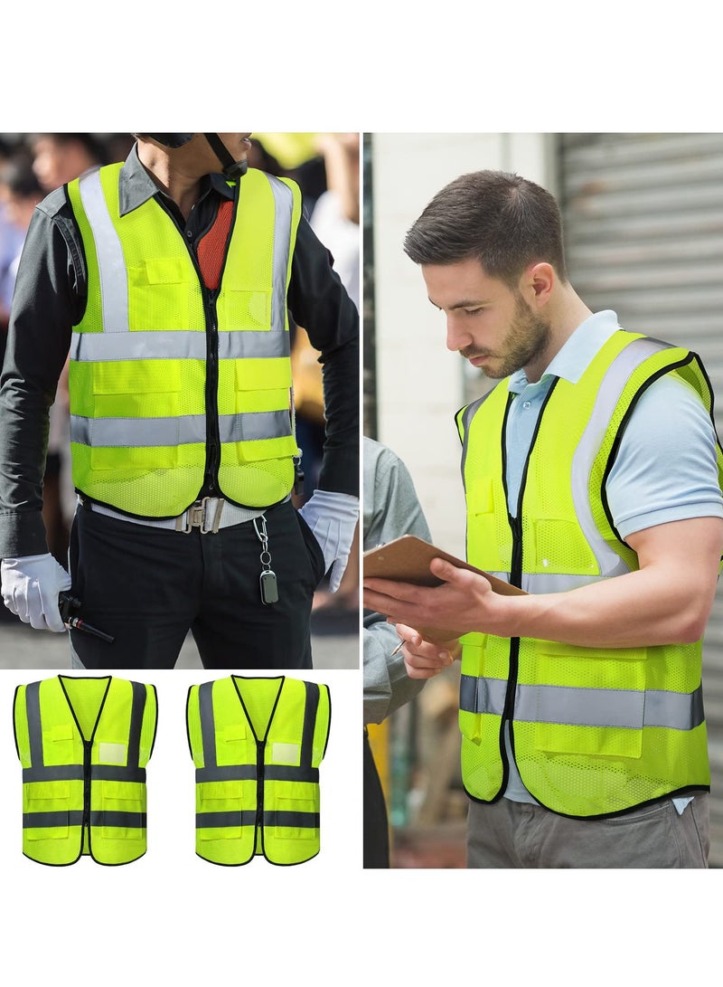 10-Pack High Visibility Safety Vests with Pockets and Zipper, Reflective Mesh Construction Vests for Men and Women, Breathable Neon Vests for Outdoor Work, Running, Cycling, and Night Walking. - Image 4