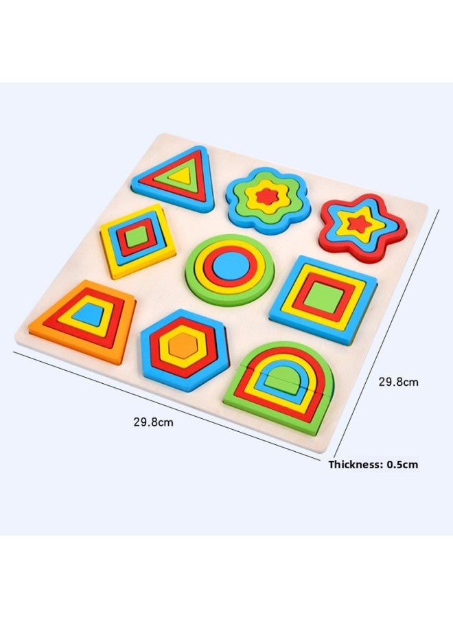 Wooden Jigsaw Puzzle Equal Geometric Shape Puzzle Graphic Puzzle Wooden Children's Early Education Educational Toys Teaching Aids-Color:Flower Pattern Puzzle - Image 1