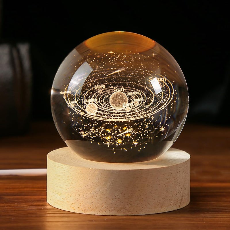 3D Solar System Crystal Ball 60mm Universe Gifts with Laser Engraved Model Astronomy Decor and Gift for Kids Physics Enthusiasts and Space Model Collectors