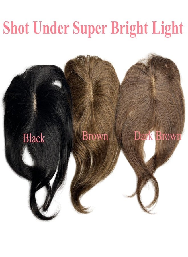 Anemone 100% Human Hair Toppers Clip in Hairpieces with 3D Air Bangs for Women Straight Toupee Middle Part Wiglets for Mild Hair-Loss (Dark Black) - Image 5