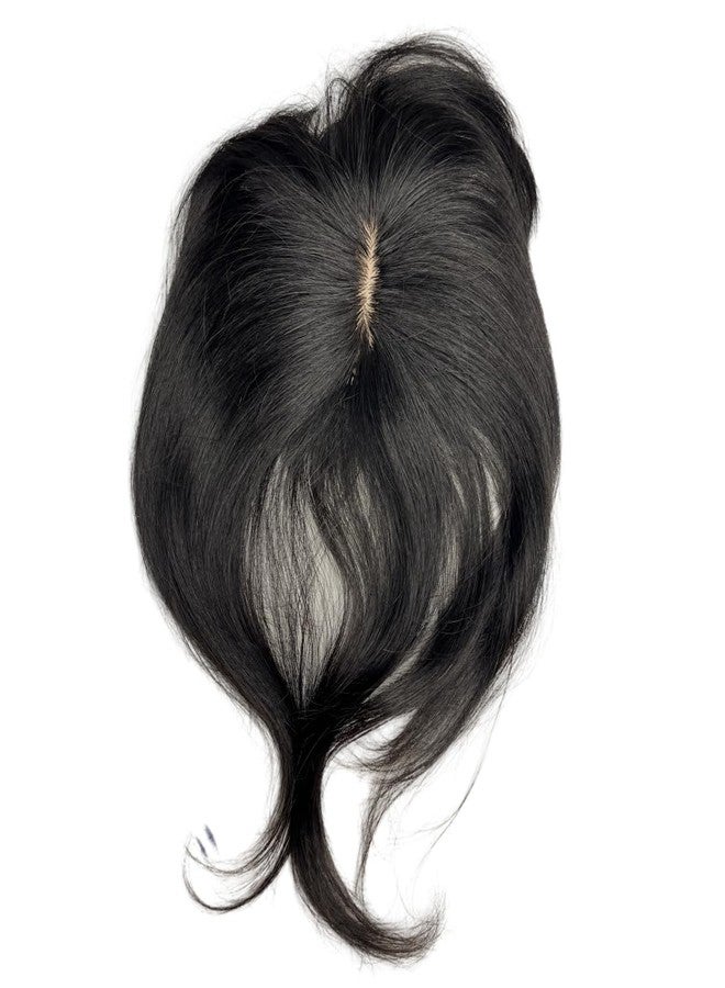 Anemone 100% Human Hair Toppers Clip in Hairpieces with 3D Air Bangs for Women Straight Toupee Middle Part Wiglets for Mild Hair-Loss (Dark Black) - Image 2