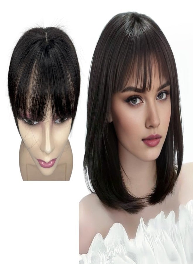 Anemone 100% Human Hair Toppers Clip in Hairpieces with 3D Air Bangs for Women Straight Toupee Middle Part Wiglets for Mild Hair-Loss (Dark Black) - Image 1