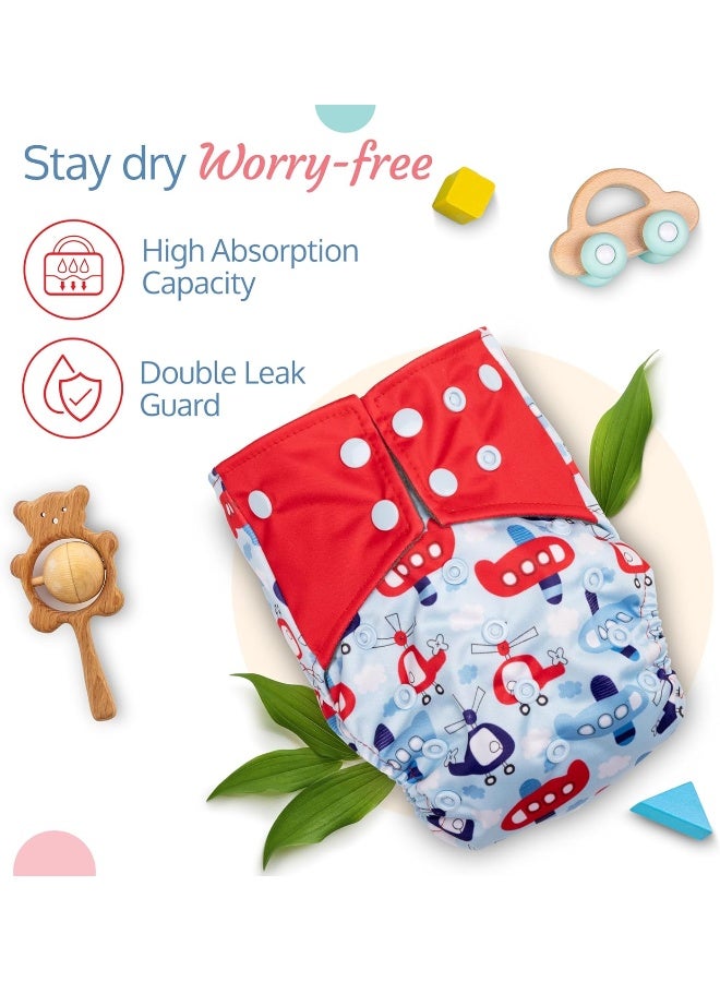 Luvlap Reusable Baby Cloth Diaper, Double Leak Guard, High Absorption, Quick Dry, Stain-Proof Comfort & Protection, 3m+, Adjustable Waist And Height With Snap Buttons, Absorbent Insert, Blue Ships - Image 3