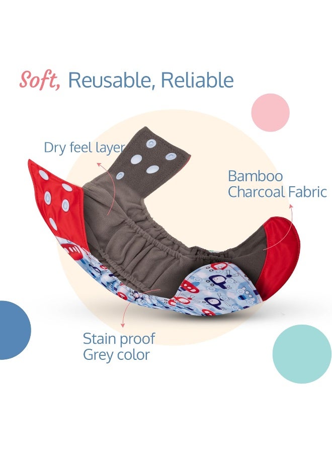 Luvlap Reusable Baby Cloth Diaper, Double Leak Guard, High Absorption, Quick Dry, Stain-Proof Comfort & Protection, 3m+, Adjustable Waist And Height With Snap Buttons, Absorbent Insert, Blue Ships - Image 2