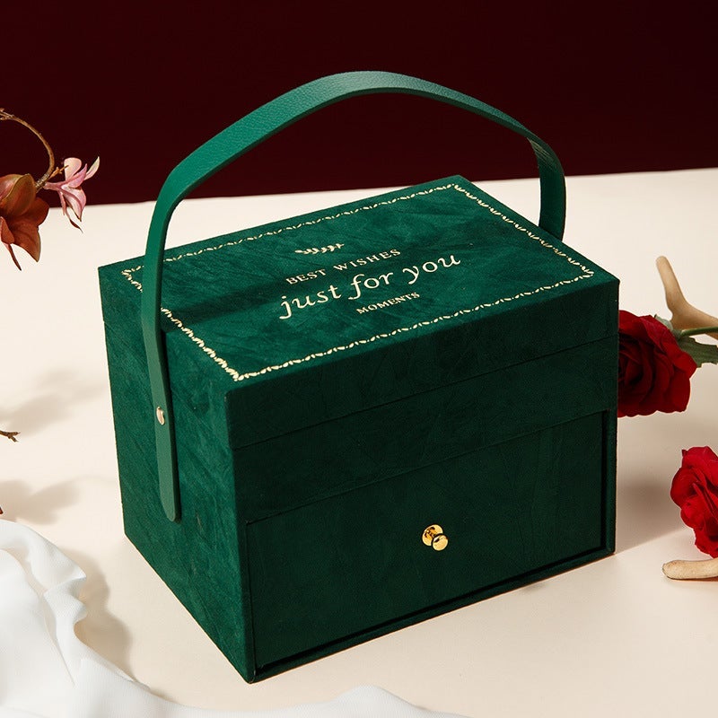 Hand gift box empty box double-layer flannel cosmetic case high-end jewelry box wholesale one-piece delivery wedding gift box Green