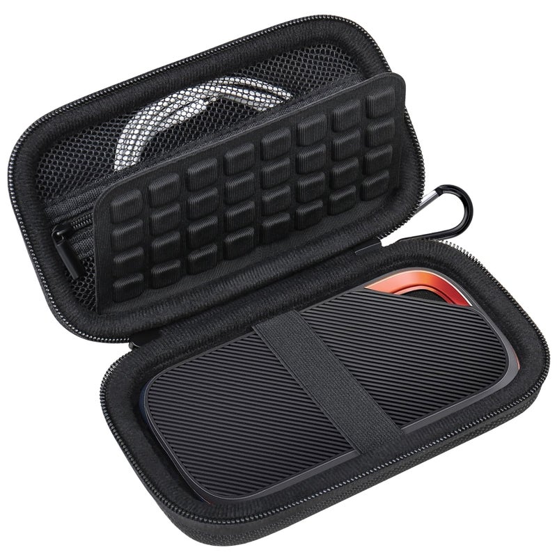 Lacdo Hard Carrying Case for SanDisk Extreme Pro Portable SSD with USB4 2TB 4TB USB-C External Solid State Drive EVA Shockproof Water Repellent Protective Storage Travel Bag, Black