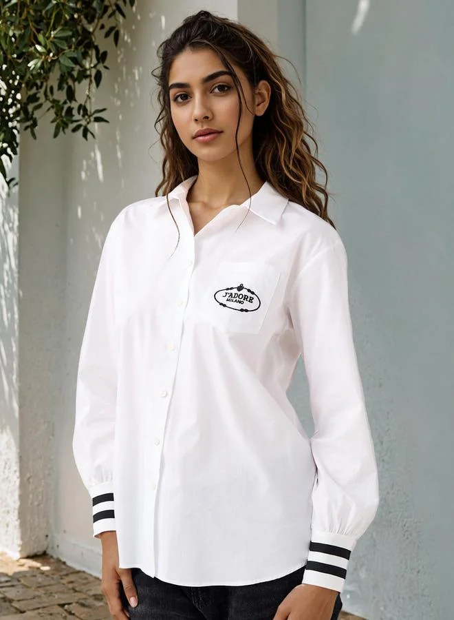 2Xtremz 2Xtremz Regular Fit Embroidered Oversized Shirt with Collar