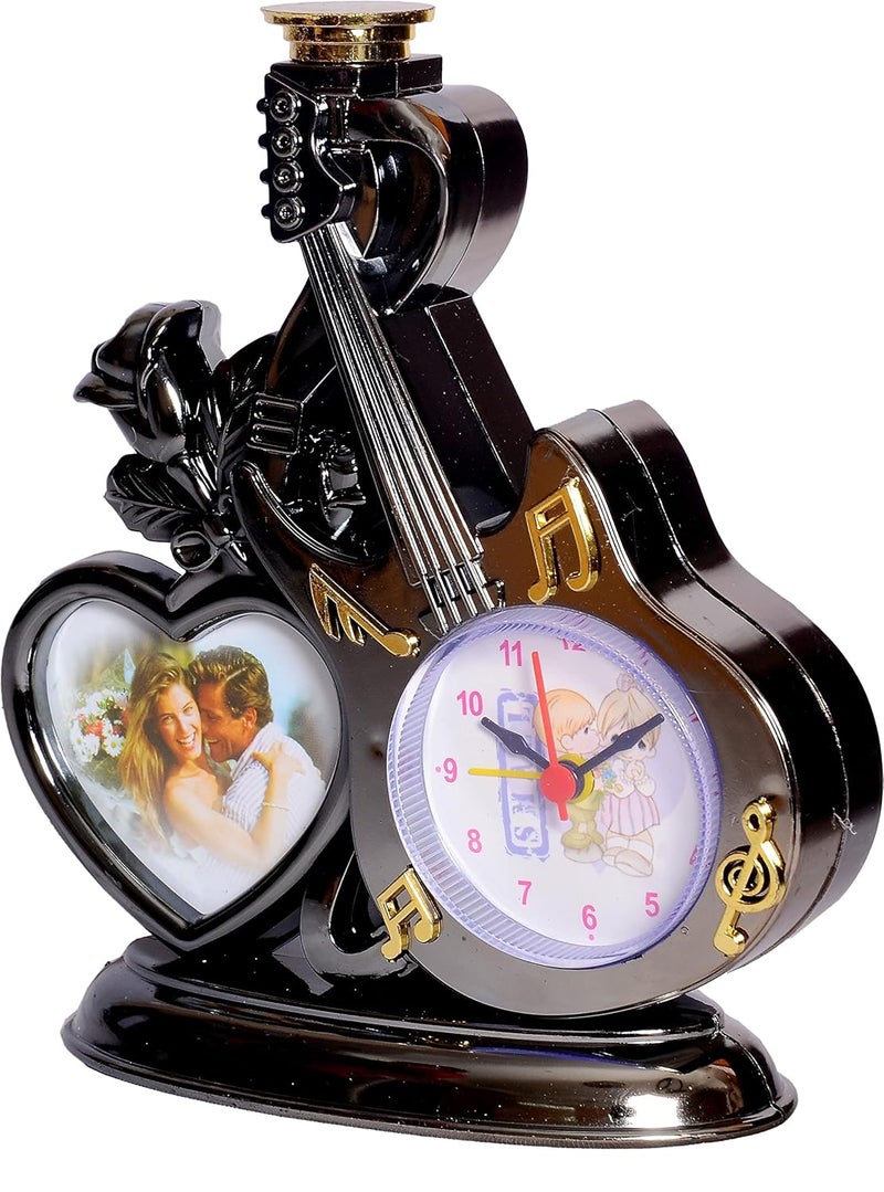 Sigaram Analog Alarm Table Clock with Photo Frame Heart Design and Guiter Decorative Clock for Home Attractive Black Color and Designer Clock Showpiece for Table Office Home - Image 3