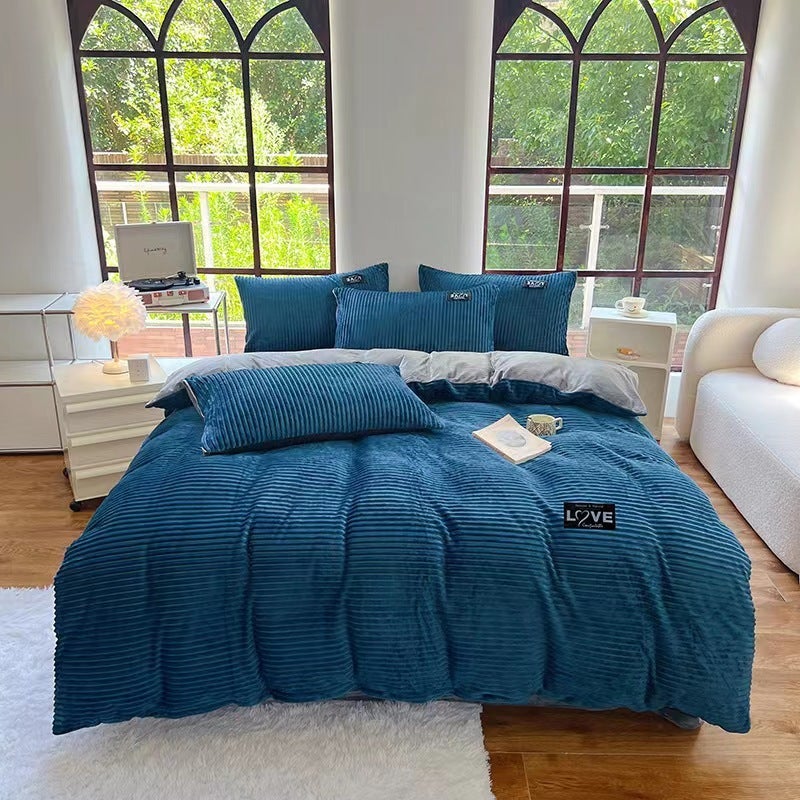 Magic Velvet Four-Piece Bedding Set For , Thickened Coral Velvet Three-Piece Set, Flannel Bed Sheet, Duvet Cover, Milk Velvet - Image 1