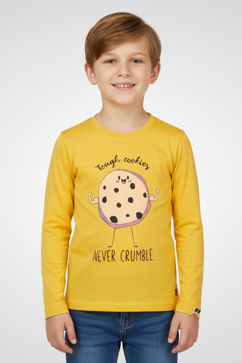 Hamleys Kids Boy Crew Neck Long Sleeve Graphic Print T-Shirt, Mustard - Image 1