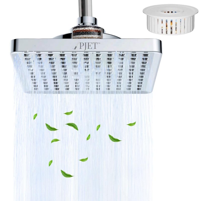 PJET EcoRain 6-Inch Bahroom Shower Head Filter | 15-Stage Shower Head for Bathroomwith Softener | Chlorine Removal Hard Water Filter | Hair Fall Control | Silver Finish | For Skin & Hair - Image 1