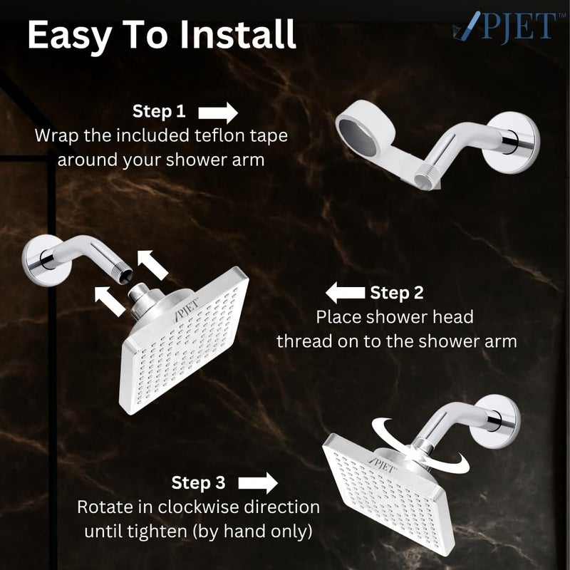 PJET EcoRain 6-Inch Bahroom Shower Head Filter | 15-Stage Shower Head for Bathroomwith Softener | Chlorine Removal Hard Water Filter | Hair Fall Control | Silver Finish | For Skin & Hair - Image 3