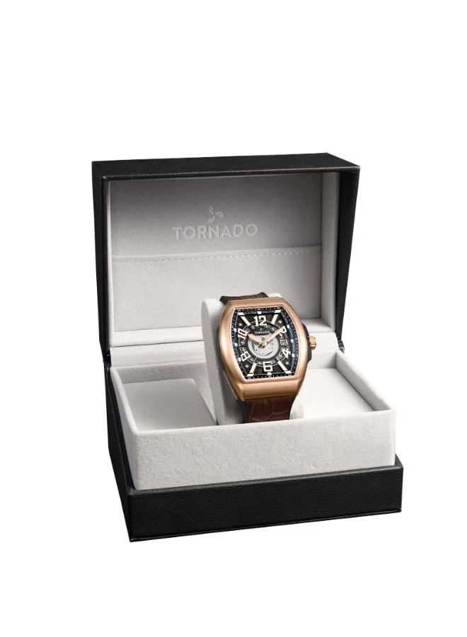 TORNADO Men's Leather-rubber fusion straps (genuine leather on top, rubber underside) Analog Watch T25301-RLDB - 44 mm
