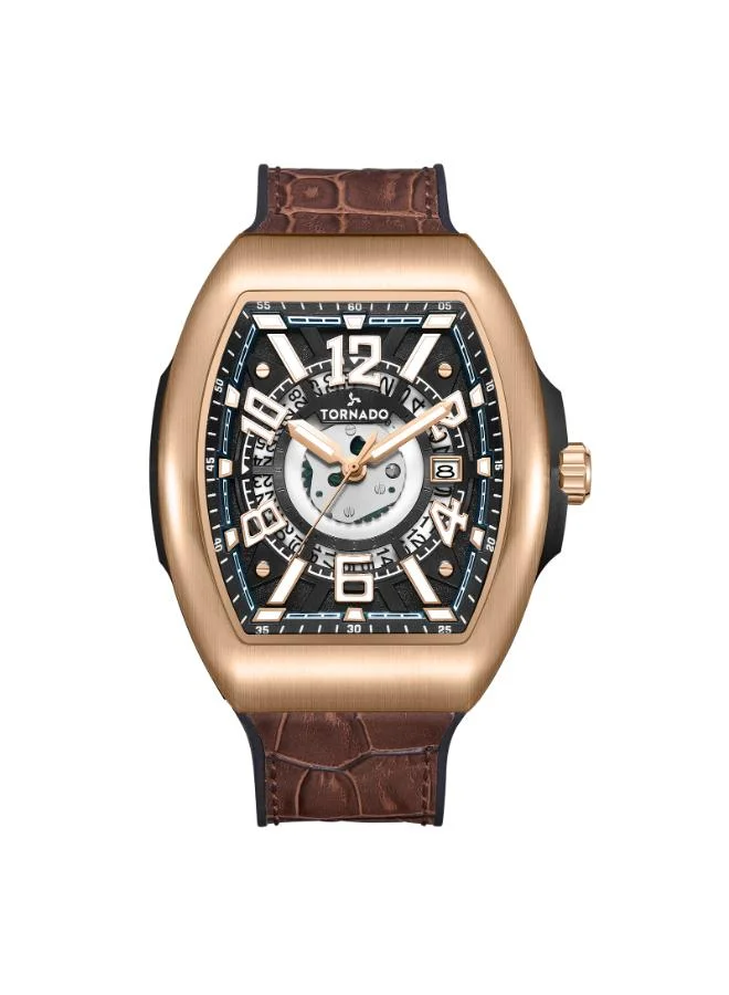 TORNADO Men's Leather-rubber fusion straps (genuine leather on top, rubber underside) Analog Watch T25301-RLDB - 44 mm