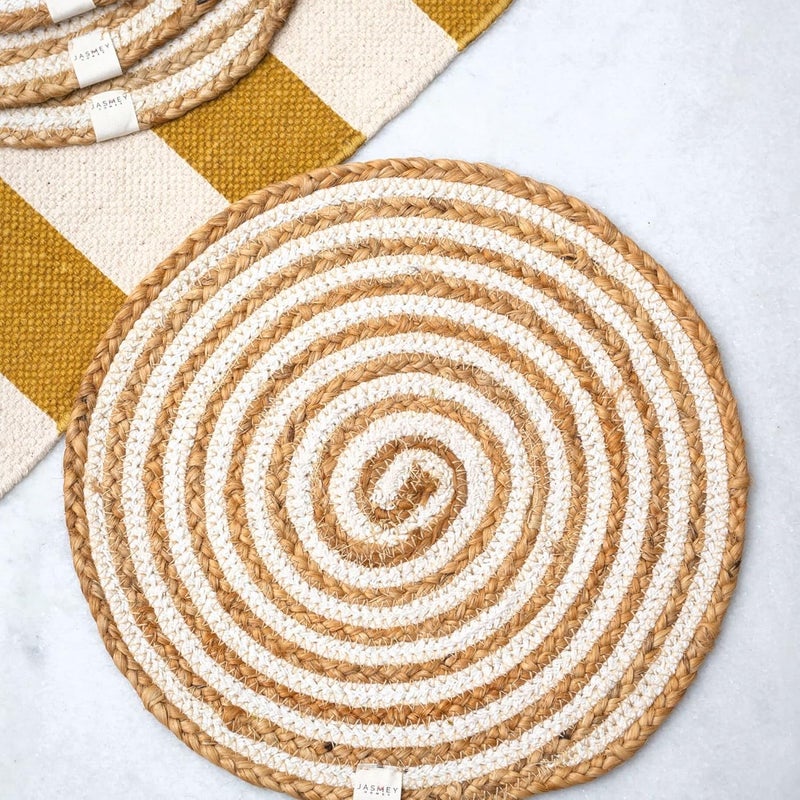 JASMEY HOMES Set of 2 Dining Table Mat 30cm Round Mat White Spiral Used as Centre Table dcor placematHouse Warming Gifts for New Home - Image 1
